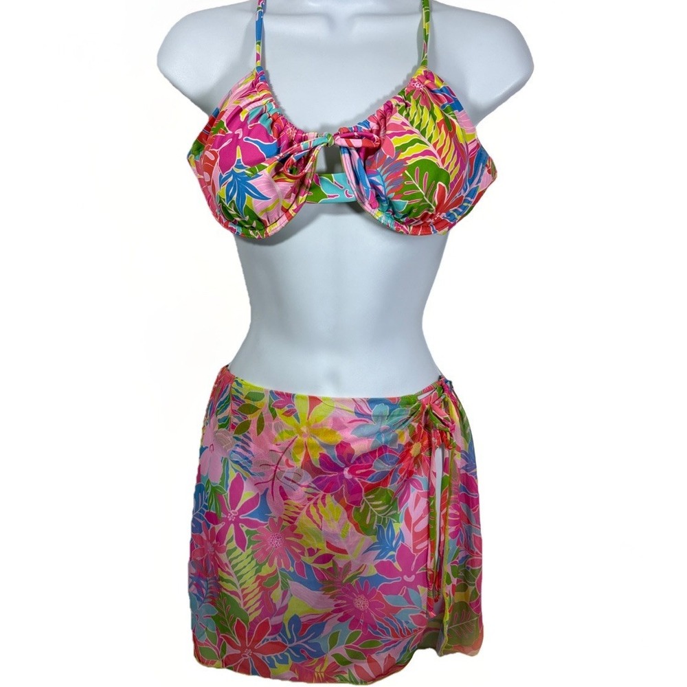 Blu C 3 Piece Swimwear Junior Sz M‎ Tropical bikini Top Bottom Bottom Cover